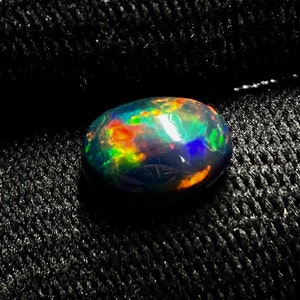 AAAAA Grade Natural Black Opal Cabochon Gemstone+Welo Fire Black Opal+ Handmade Oval Shape Opal+October Birthstone Gemstone, Size 8x10 MM.