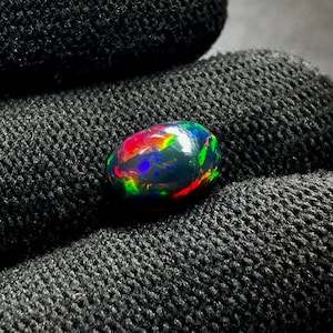 AAAAA Grade Natural Black Opal Cabochon GemstoneWelo Fire Black Opal Handmade Oval Shape OpalOctober Birthstone Gemstone, Size 8x10 MM. image 2