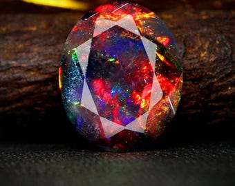 AAAAA Grade Natural Black Opal Cabochon Gemstone+Welo Fire Black Opal+ Faceted Oval Shape Opal+October Birthstone Gemstone, Size 7x5  MM.