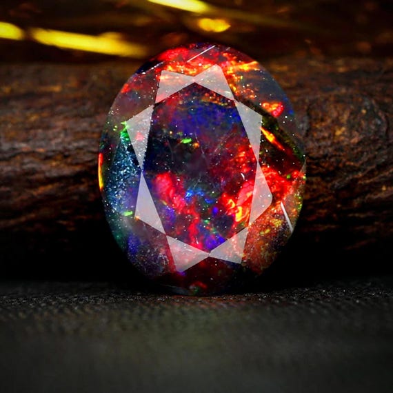 AAAAA Grade Natural Black Opal Cabochon Gemstone+Welo Fire Black Opal+ Faceted Oval Shape Opal+October Birthstone Gemstone, Size 7x5  MM.