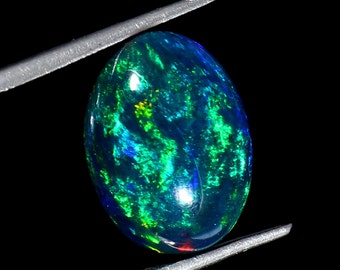 AAAAA Grade Natural Black Opal Cabochon Gemstone+Welo Fire Black Opal+ Handmade Oval Shape Opal+October Birthstone Gemstone, Size 14x10 MM.