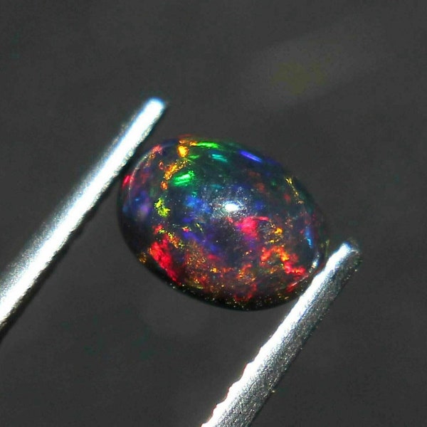 AAAAA Grade Natural Black Opal Cabochon Gemstone+Welo Fire Black Opal+ Handmade Oval Shape Opal+October Birthstone Gemstone, Size 7x9 MM.