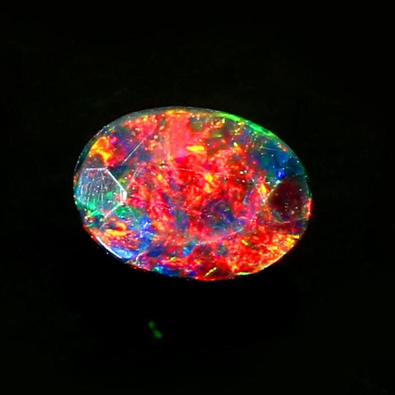 AAAAA Grade Natural Black Opal Cabochon Gemstone+Welo Fire Black Opal+ Faceted Oval Shape Opal+October Birthstone Gemstone, Size 7x5 MM. image 4