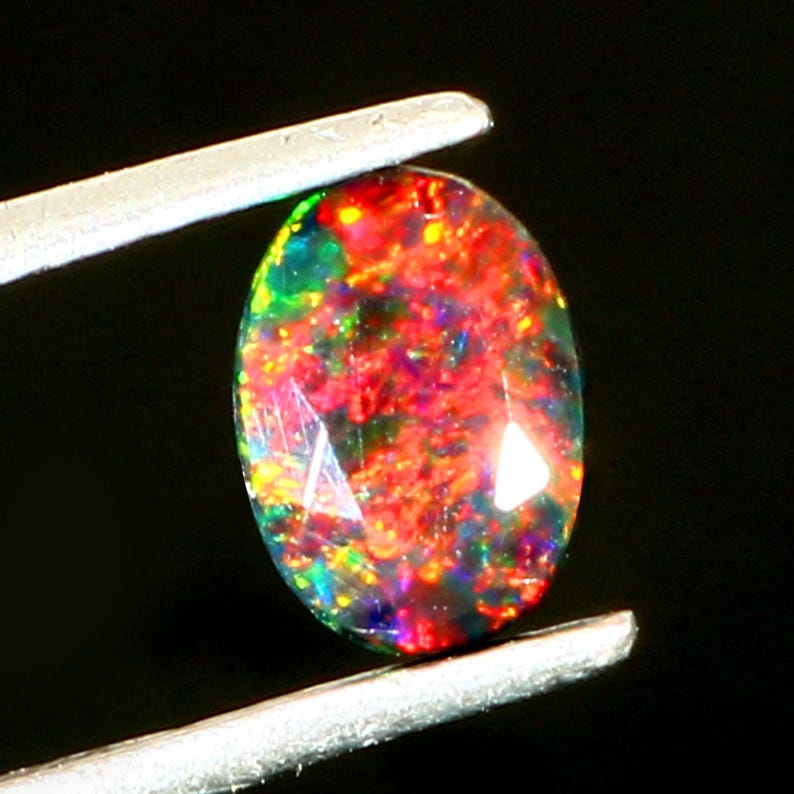 AAAAA Grade Natural Black Opal Cabochon Gemstone+Welo Fire Black Opal+ Faceted Oval Shape Opal+October Birthstone Gemstone, Size 7x5 MM. image 5