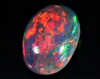 AAAAA Grade Natural Black Opal Cabochon Gemstone+Welo Fire Black Opal+ Handmade Oval Shape Opal+October Birthstone Gemstone, Size 14x10 MM.