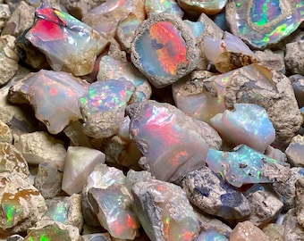 Parti med grov eldopal, naturlig etiopisk grov opal, rå opal, grov multi-eldopal, grov opal med ädelsten, rå opal för smycken.
