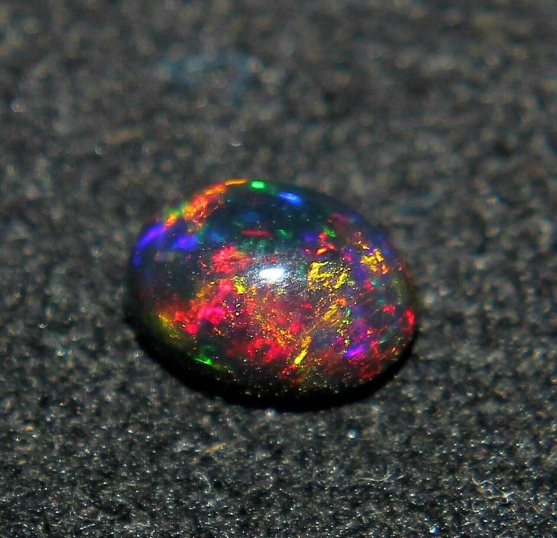 AAAAA Grade Natural Black Opal Cabochon GemstoneWelo Fire Black Opal Handmade Oval Shape OpalOctober Birthstone Gemstone, Size 7x5 MM. image 1