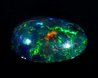 AAAAA Grade Natural Black Opal Cabochon Gemstone+Welo Fire Black Opal+ Handmade Oval Shape Opal+October Birthstone Gemstone, Size 15x11  MM.