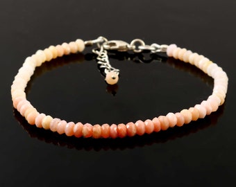 Pulsera de ópalo rosa - Pulsera de piedras preciosas - Pulsera de cuentas - Joyería de ópalo rosa - Pulsera de piedra de nacimiento - Pulsera rosa - Pulsera elástica