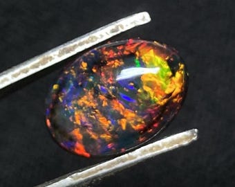 AAAAA Grade Natural Black Opal Cabochon Gemstone+Welo Fire Black Opal+ Handmade Oval Shape Opal+October Birthstone Gemstone, Size 14x10 MM