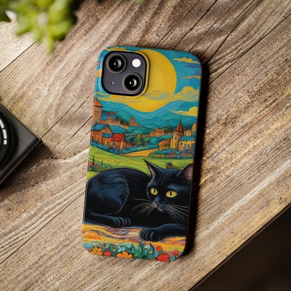 Monet Garden Black Cat Case, Cute Cat lovers Cover for iPhone 15 14 13 12 11, Black Cat Floral Case, Funny Black Cat Phone Case, Cat Phone