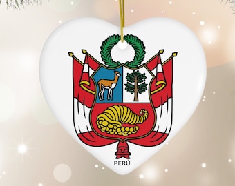 Peru Coat of Arms Ceramic Ornament, Escudo Peruano Ornament,  Peru Flag Icon Ornament, Peruvian Christmas Tree