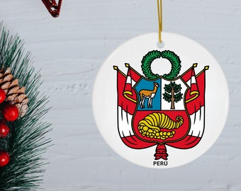 Escudo Peruano Ornament, Peru Coat of Arms Ceramic Ornament, Peru Flag Icon Ornament, Peruvian Christmas Tree