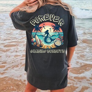 Coconut Girl Sunset Oversized T-shirt Comfort Colors, Summer Vacation Beach Shirt, Surfer Summer Vibes Surf Tee, Beachwear, Vacation Shirt