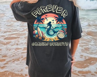Coconut Girl Sunset Oversized T-Shirt: Comfort Colors Beach Tee