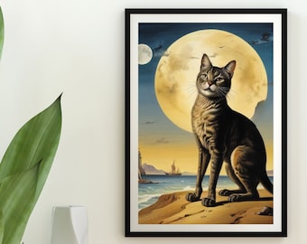 Monet Garden Cat Art Print: Funny Floral Cat Poster