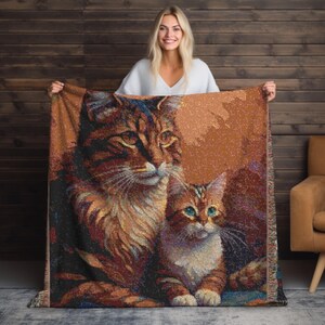 Woven Cats Throw Blanket: Cottagecore Cat Tapestry, Home Decor