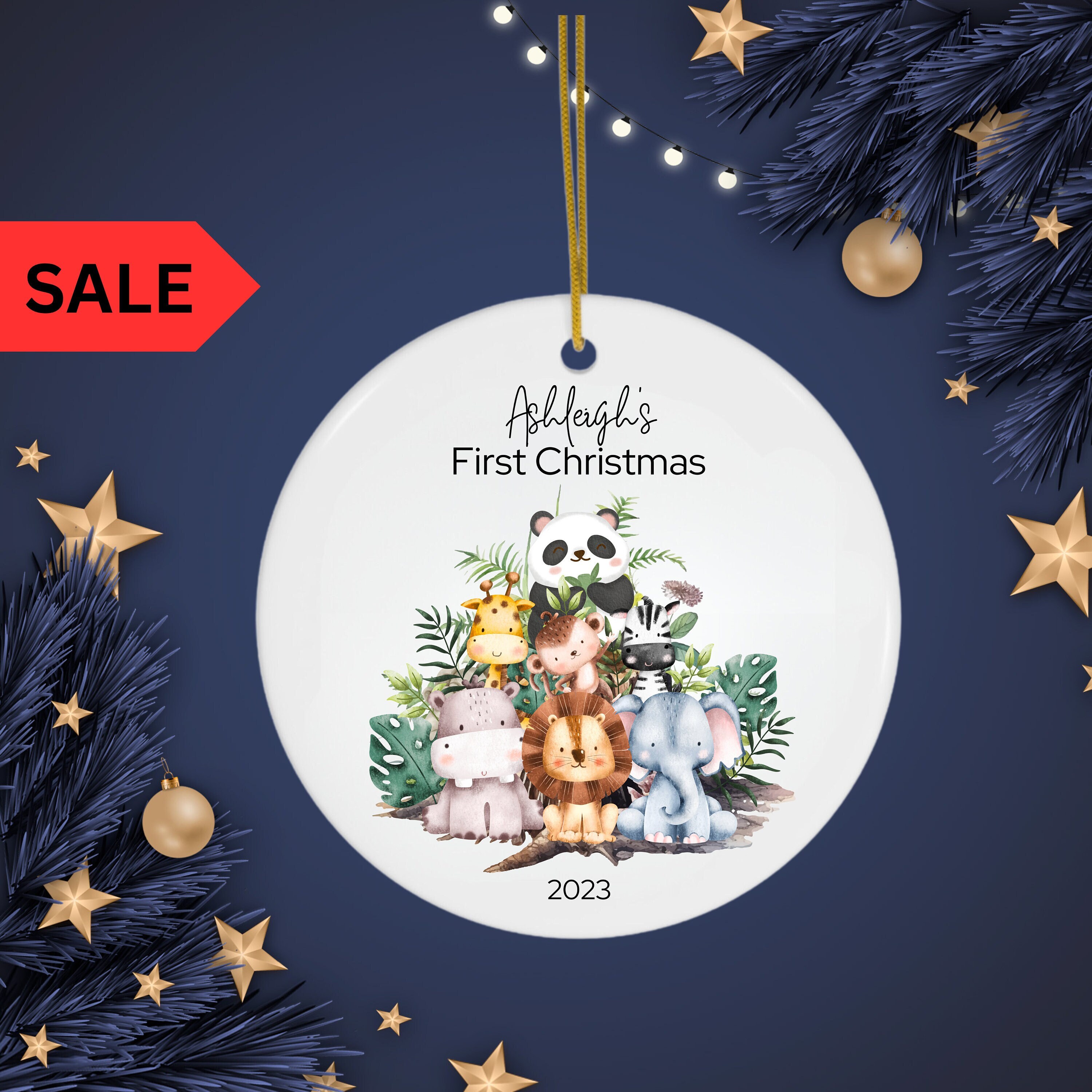 Safari Baby First Christmas Ornament First Christmas Woodland Creatures Ornament Personalized Birth Stats Christmas Ornament Safari Ornament