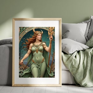 Artemis Goddess Fine Art Print,Art Nouveau Print, Greek Goddess of Hunting, Divine Feminine, Greek Mythology, Pagan Artemis Painting