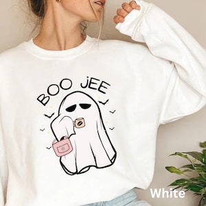 Boo Jee Coffee Sweater, Boo Shirt, Halloween Ghost Sweatshirt, Spooky Season Ghost Sweater, Spooky Vibes Shirt, Spooky Ghost Sweater BOO JEE
