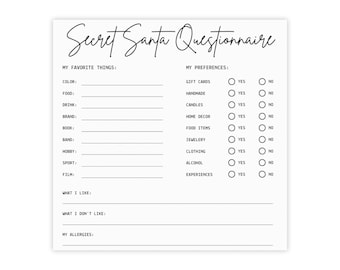 Secret Santa Questionnaire Sticky Note: Teacher Appreciation Notepad