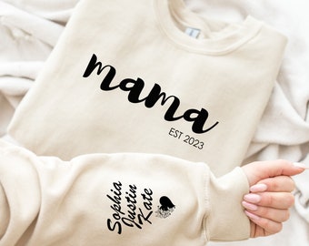 Personalized Mama Sweatshirt: Custom Kids Names Sleeve, EST Date