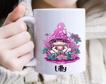 Frog Mushroom Coffee Mug, Cottagecore Gift, Personalized Cup
