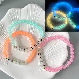 Glow in the Dark Personalized Word Bracelet, Eras Tours Friendship Rainbow Bracelet, Custom Name Luminous Stretch Bracelet, Concert Bracelet