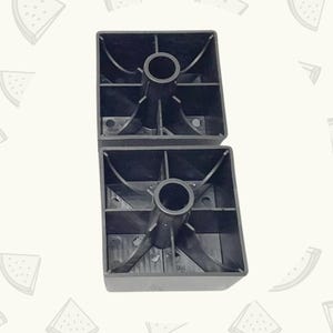 May include: Two black square furniture legs made of molded plastic. Each leg features a hollow cylindrical center post reinforced by four internal support ribs that extend to the corners of the square base, providing structural stability.