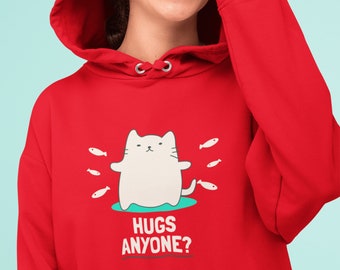 ハグ エニワン キティ パーカー、猫好きパーカー、キティ トップ、猫パーカー、キティ パーカー