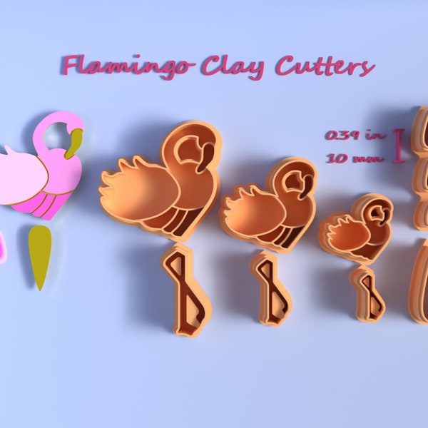 Digital STL File | Flamingo Polymer Clay Cutters 3 sizes and Mini Teardrop Cutter Set | 8 files