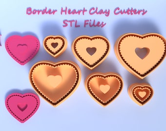 Digital STL File | Border Heart Clay Cutters 3 sizes Embossing and Debossing | 6 files
