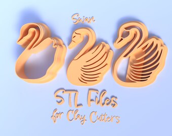 Digital STL File | Swan Polymer Clay Cutter with Embossing and Debossing Stamps | 3 files