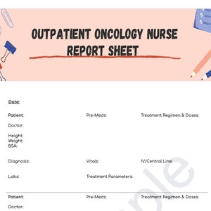 Outpatient Oncology Nurse Report Sheet