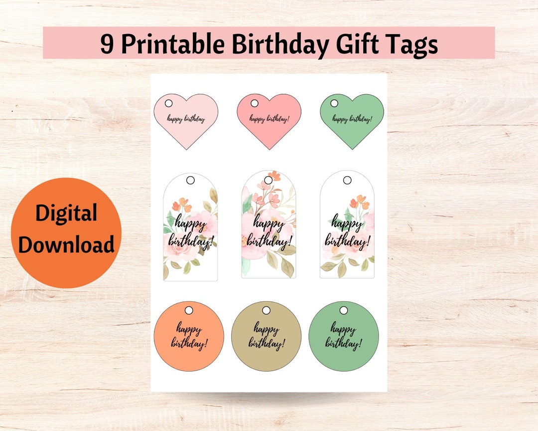 Birthday Printable Gift Tags Printable Happy Birthday Card - Etsy