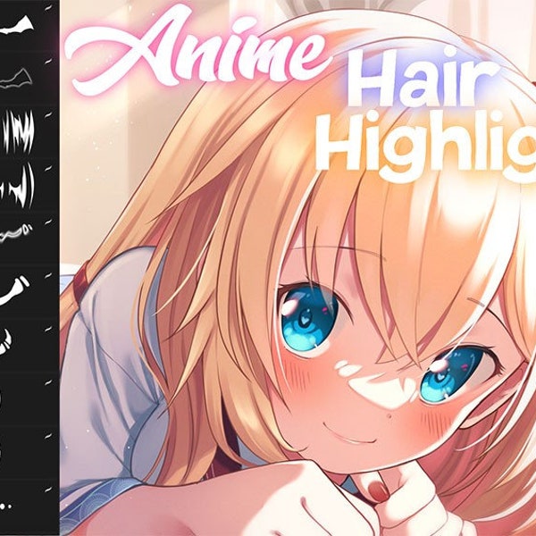 10 Anime Hair Highlights Procreate Brushes | Anime Female Hair Stamps | Procreate Anime Women Hair Stamp Brushes