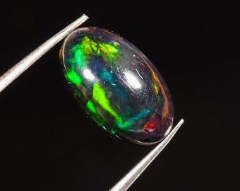 1.30 Carat Natural Ethiopian Black Welo Opal Cabochon Rainbow Fire Opal multi fire opal for jewelry 11X7X4 MM HI-1481