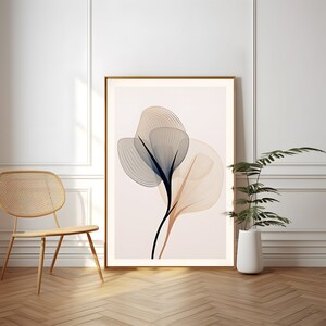 Wabi Sabi Wandkunst, Japandi Wandkunst, Botanische Linien, Minimalistisches Dekor, Zen Neutral Kunst, Beige und Blau, Mattes Papier Poster