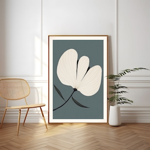Arte de pared estético neutro, decoración japonesa, líneas botánicas, impresión minimalista, arte de pared Zen, ilustración floral, descarga digital