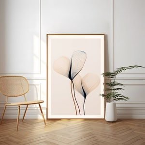 Arte da parete Wabi Sabi, Arte da parete Japandi, Linee botaniche, Arredamento minimalista, Arte zen neutra, Beige e blu, Poster in carta opaca