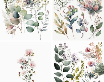 Watercolor Floral Wildflowers Spring Flowers Clipart, PNG, Commercial Use