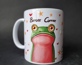 Before Coffee Frog, Mug, mug frog, funny gift, 330 ml, Coffee, Coffee Lover