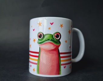 Good Morning Frog - PINK Mug, frog mug, funny gift, 330 ml, Coffee, Coffee Lover, Tea lover