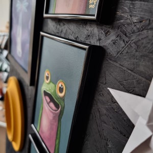 Happy frog after coffee original acrylic painting, small size, Big eyes image 6