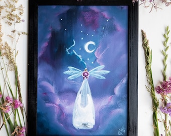 Tooth Fairy - Fairy Tale, Acrylic painting, Child illustration, Purple moon, for dentist