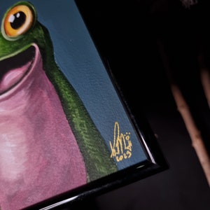 Happy frog after coffee original acrylic painting, small size, Big eyes image 2