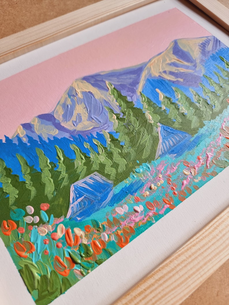 Tatra Mountain Dolina Mała Łąki Original Painting with regional wooden house Polish Tatra Mountains Fauvism Pastel Colors Acrylic image 2