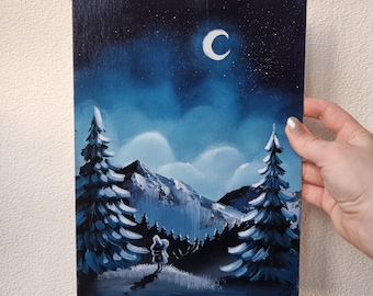 Night Wanderer - Fairytale scenery, Acrylic painting, Illustration for children, Magical night moon