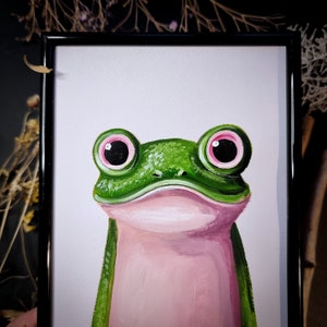 Pink eyes frog original acrylic painting, small size, Big eyes image 2