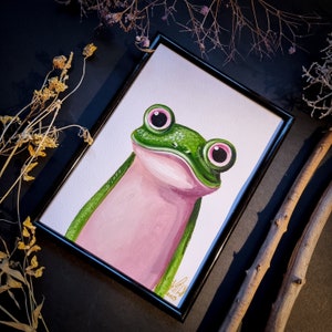 Pink eyes frog original acrylic painting, small size, Big eyes image 4
